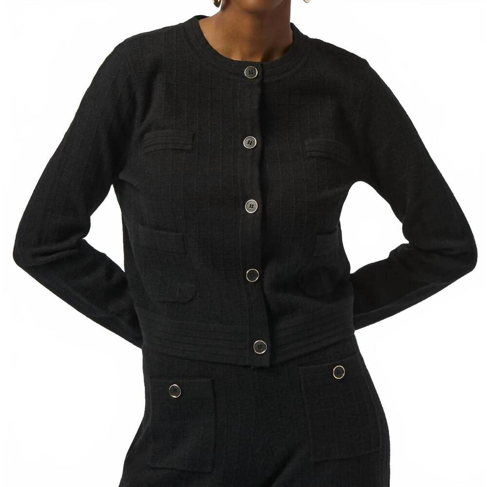 NEW JOSEPH RIBKOFF crew neck button front jacket in black